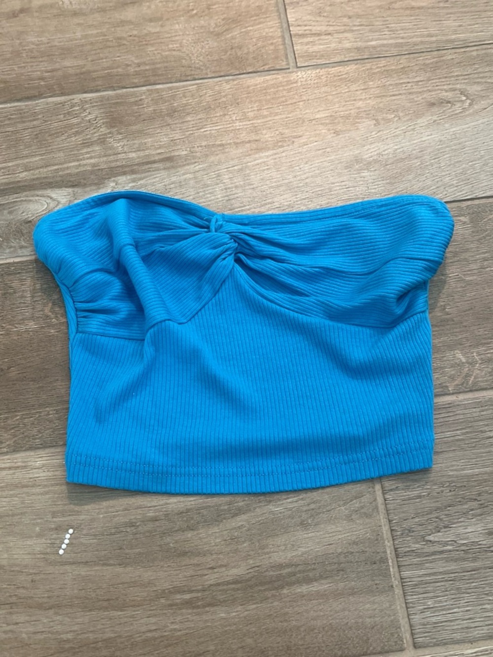 SHEIN Bright Blue Ribbed Twist-Front Crop Tube Top